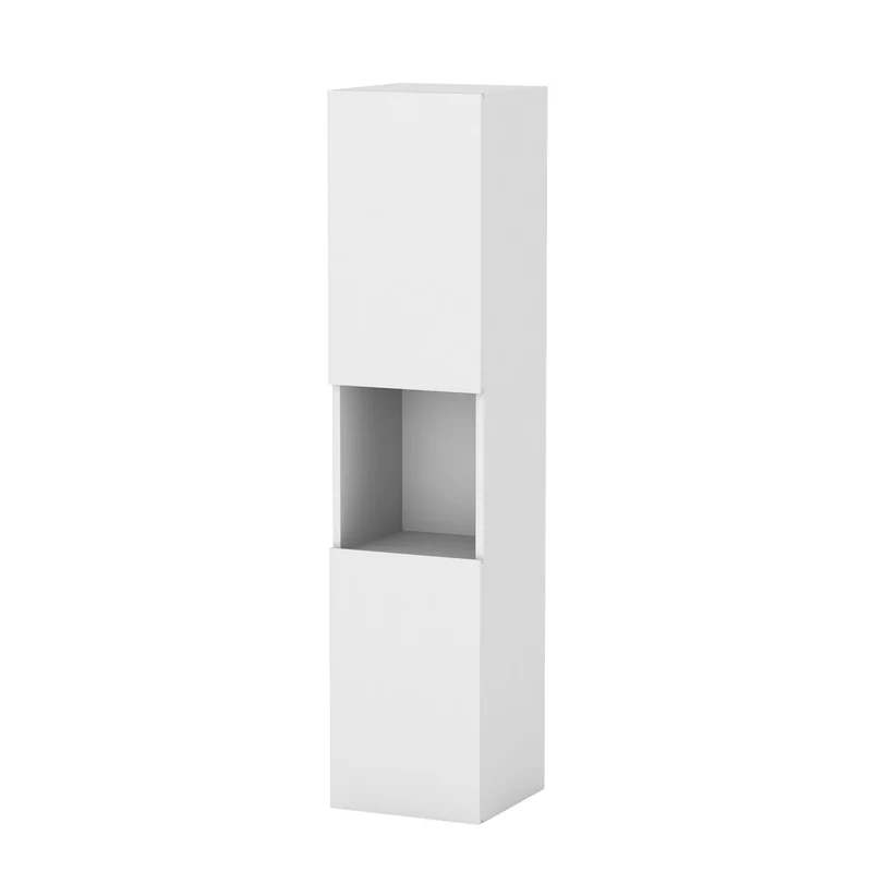 300x300x131.5cm Meuble de rangement pour salle de bain, colonne de salle de bain blanc/anthracite/bois clair à suspendre, avec porte et niche