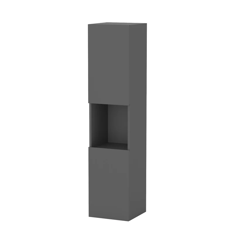 300x300x131.5cm Meuble de rangement pour salle de bain, colonne de salle de bain blanc/anthracite/bois clair à suspendre, avec porte et niche