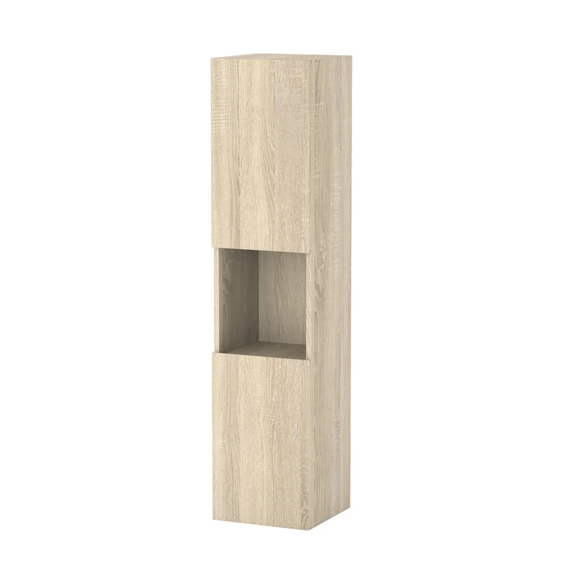 300x300x131.5cm Meuble de rangement pour salle de bain, colonne de salle de bain blanc/anthracite/bois clair à suspendre, avec porte et niche