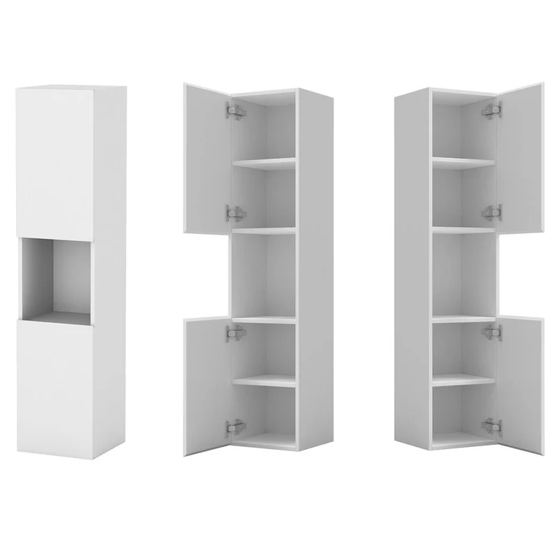 300x300x131.5cm Meuble de rangement pour salle de bain, colonne de salle de bain blanc/anthracite/bois clair à suspendre, avec porte et niche