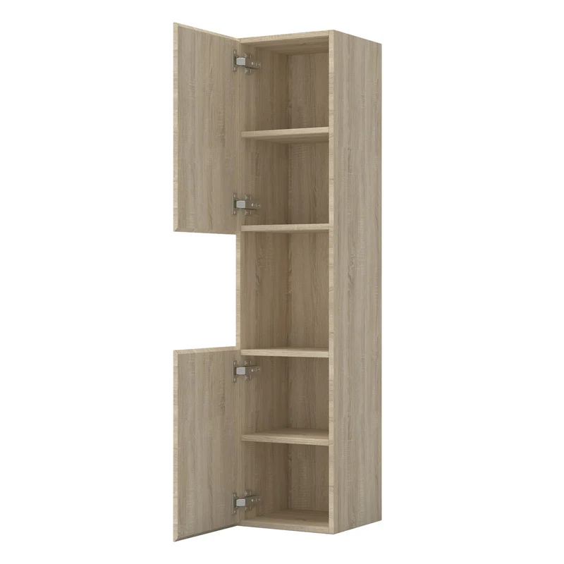 300x300x131.5cm Meuble de rangement pour salle de bain, colonne de salle de bain blanc/anthracite/bois clair à suspendre, avec porte et niche