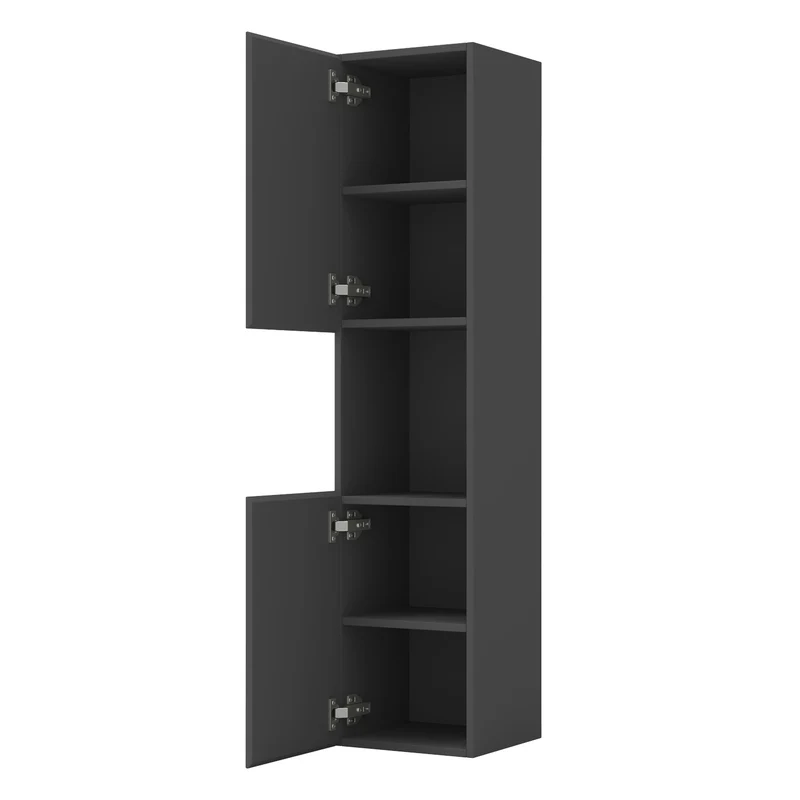 300x300x131.5cm Meuble de rangement pour salle de bain, colonne de salle de bain blanc/anthracite/bois clair à suspendre, avec porte et niche