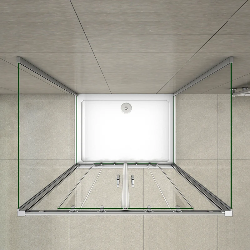 Aica cabine de douche en U, une porte de douche coulissante et 2 paroi fixes, verre de sécurité transparent