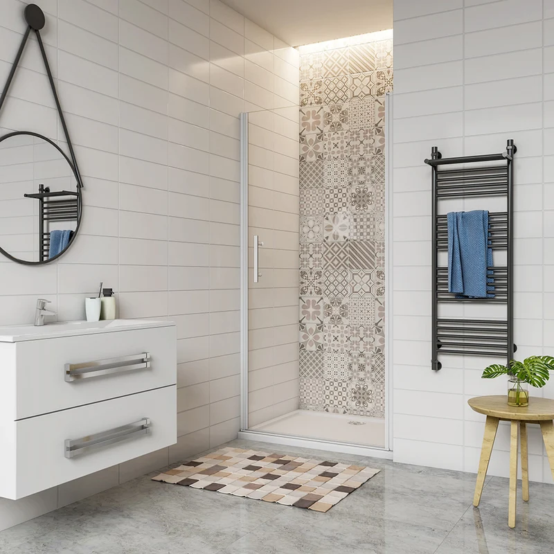 AICA porte de douche pivotante 70-100 x 185cm profilé blanc en verre transparent