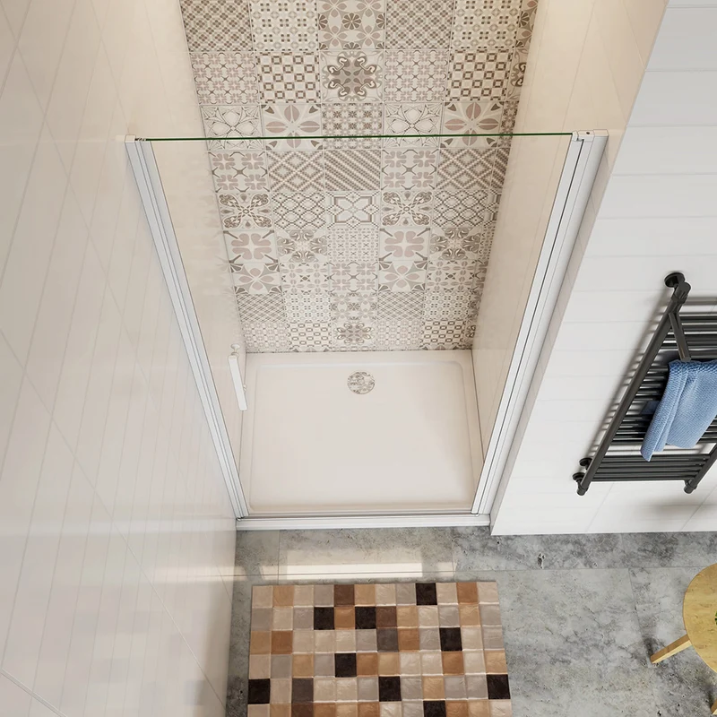 AICA porte de douche pivotante 70-100 x 185cm profilé blanc en verre transparent