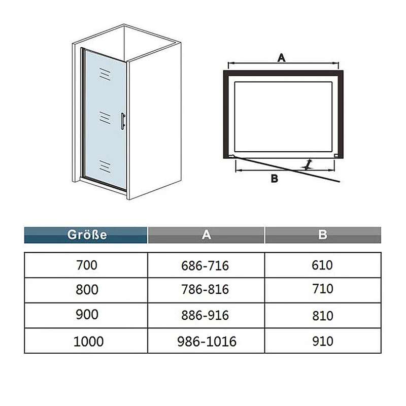 AICA porte de douche pivotante 70-100 x 185cm profilé blanc en verre transparent