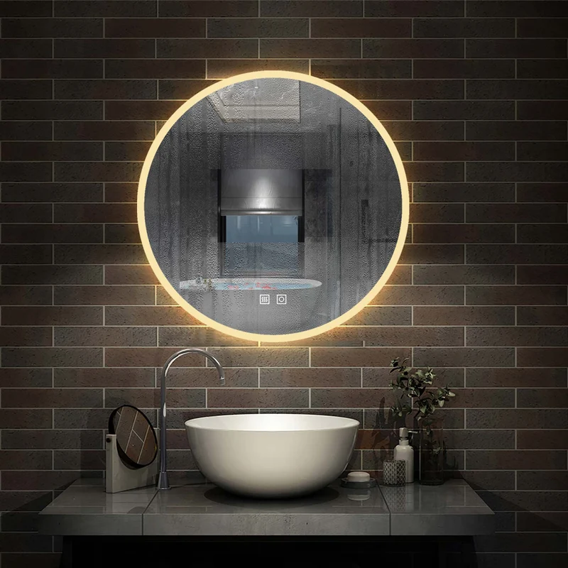 AICA Sanitaire Miroir rond de Salle de Bain avec Anti-buée + LED 2700K-6500K avec lumière et luminosité réglables Ø60cm double interrupteur tactile