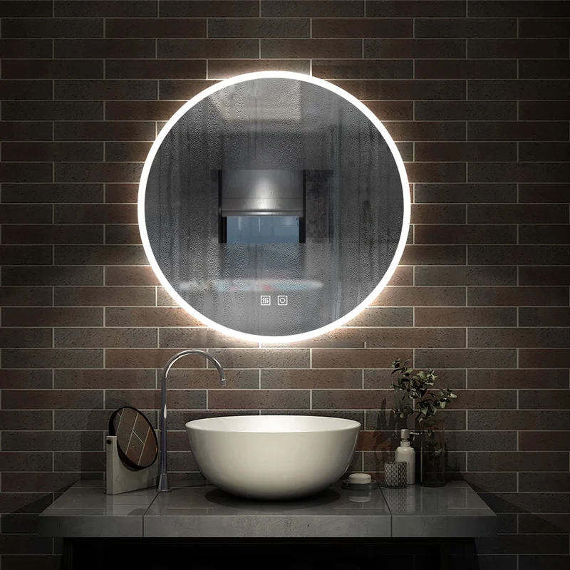 AICA Sanitaire Miroir rond de Salle de Bain avec Anti-buée + LED 2700K-6500K avec lumière et luminosité réglables Ø60cm double interrupteur tactile