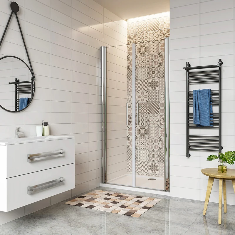 AICA porte de douche battante 80-120cm en verre anticalcaire avec un receveur de douche