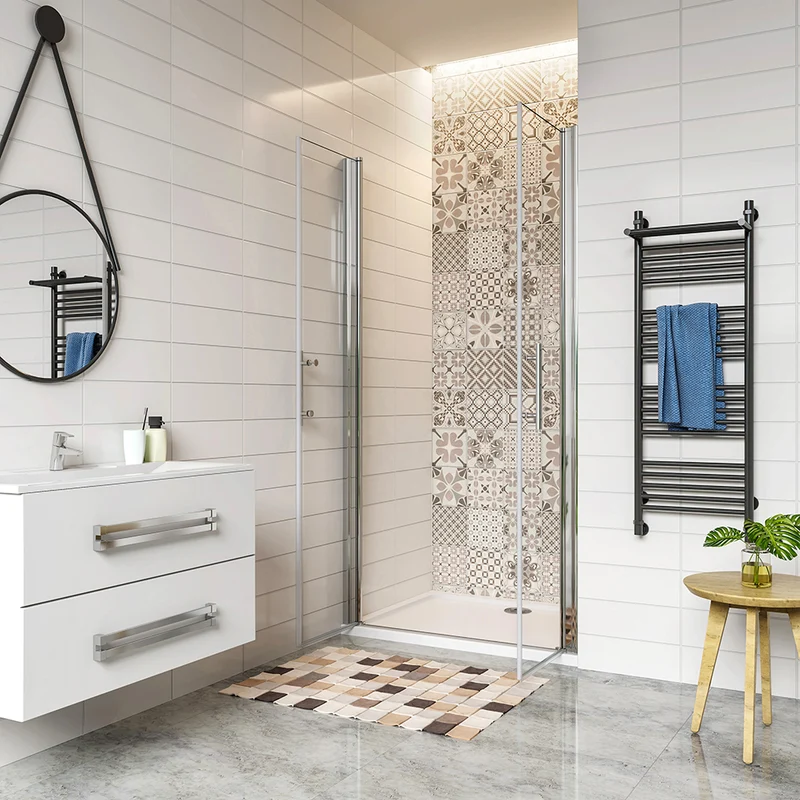 AICA porte de douche battante 80-120cm en verre anticalcaire avec un receveur de douche