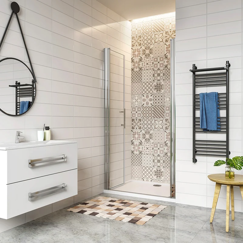 AICA porte de douche battante 80-120cm en verre anticalcaire avec un receveur de douche