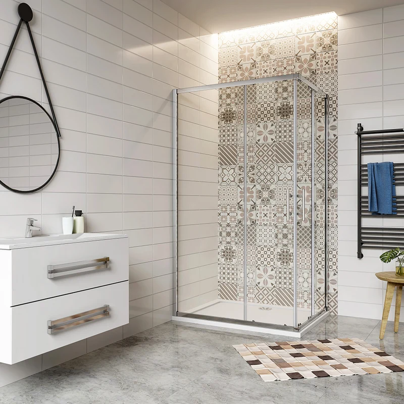 AICA cabine de douche coulissante 185 ou 195cm avec un receveur de douche
