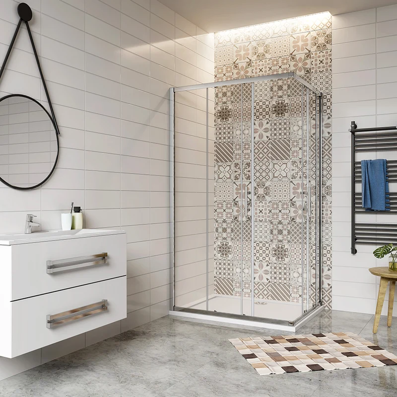 AICA cabine de douche coulissante 185 ou 195cm avec un receveur de douche