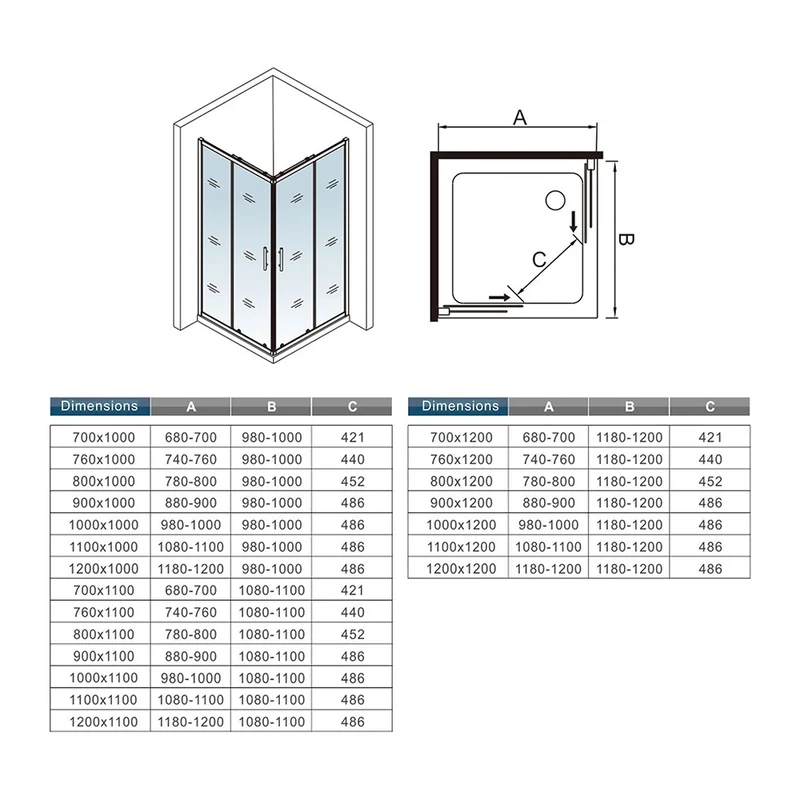 AICA cabine de douche coulissante 185 ou 195cm avec un receveur de douche