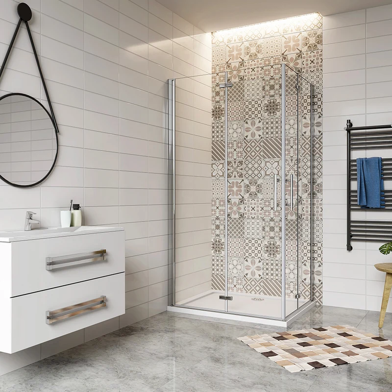 AICA cabine de douche pliante 185 ou 195cm avec un receveur de douche