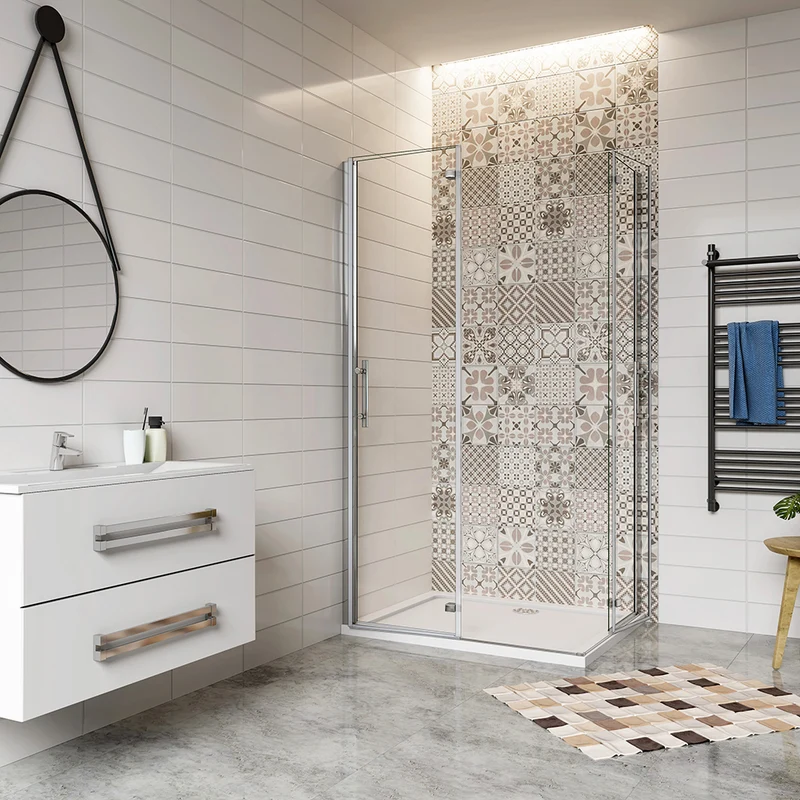 AICA cabine de douche pliante 185 ou 195cm avec un receveur de douche