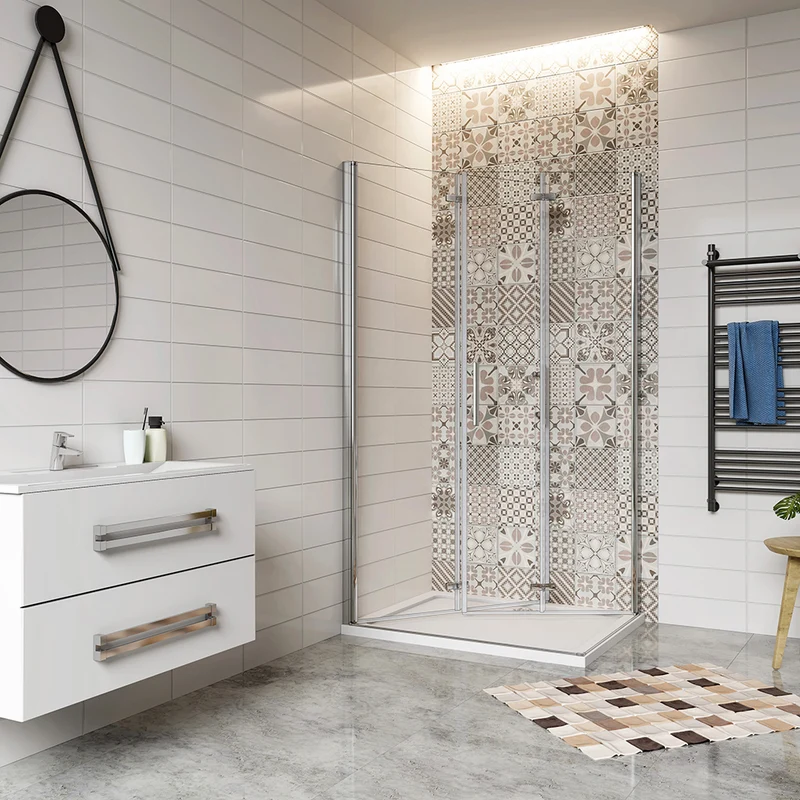 AICA cabine de douche pliante 185 ou 195cm avec un receveur de douche