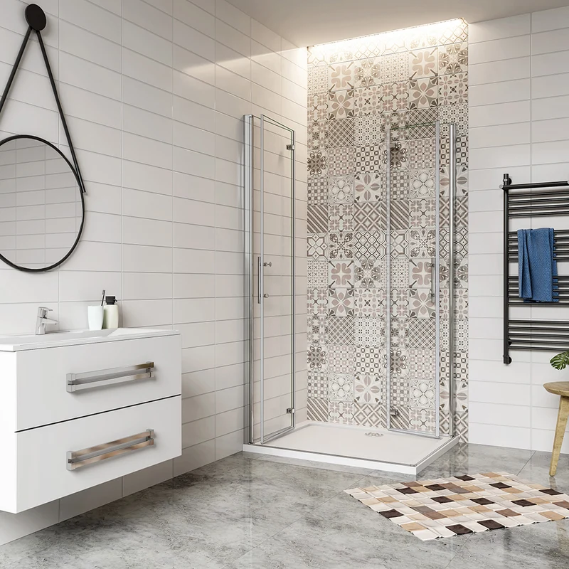 AICA cabine de douche pliante 185 ou 195cm avec un receveur de douche