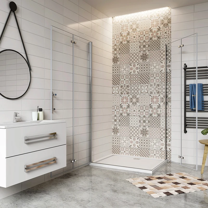 AICA cabine de douche pliante 185 ou 195cm avec un receveur de douche