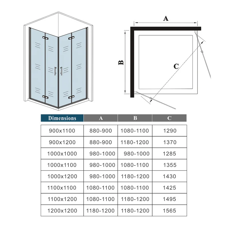 AICA cabine de douche pliante 185 ou 195cm avec un receveur de douche