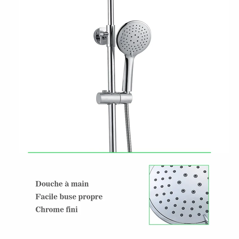 Colonne de Douche Thermostatiaue avec 1.5M Tuyau de Douche en Acier Inoxyable Le Robinet Rmostatic et Chrome Lumineux