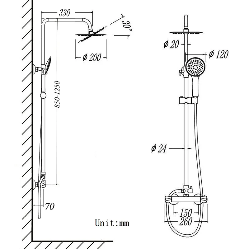 Colonne de Douche Thermostatiaue avec 1.5M Tuyau de Douche en Acier Inoxyable Le Robinet Rmostatic et Chrome Lumineux