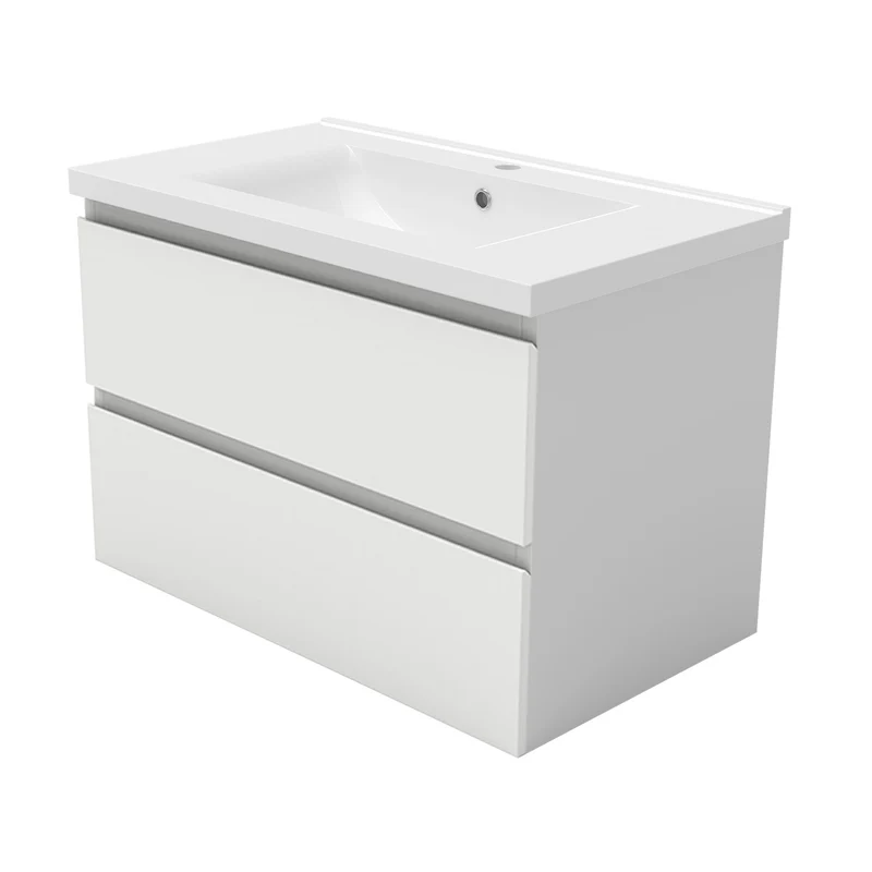 Meuble de salle de bain, Meuble de rangement avec lavabo, Meuble sous vasque suspendu, Blanc/Anthracite/Bois clair 79cm