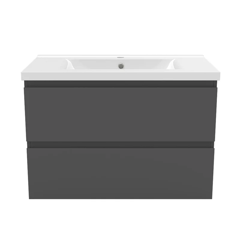 Meuble de salle de bain, Meuble de rangement avec lavabo, Meuble sous vasque suspendu, Blanc/Anthracite/Bois clair 79cm