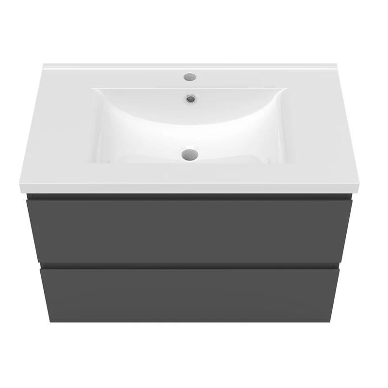 Meuble de salle de bain, Meuble de rangement avec lavabo, Meuble sous vasque suspendu, Blanc/Anthracite/Bois clair 79cm