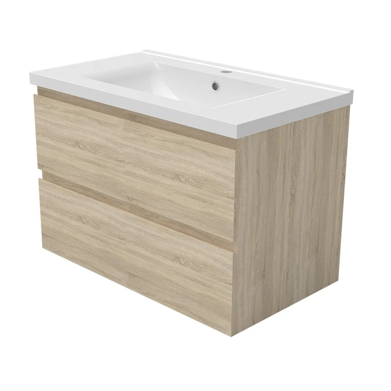 Meuble de salle de bain, Meuble de rangement avec lavabo, Meuble sous vasque suspendu, Blanc/Anthracite/Bois clair 79cm