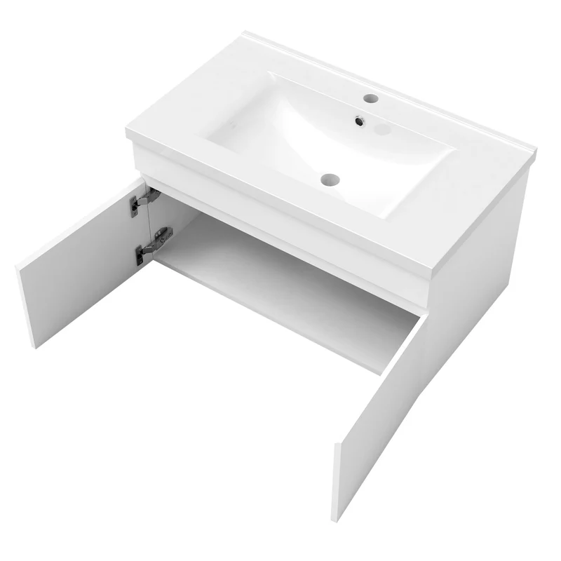 meuble de salle de bain meuble de rangement sous vasque avec lavabo 80cm à suspendre