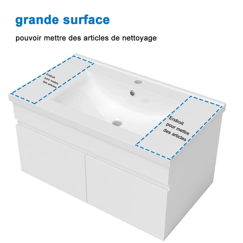 meuble de salle de bain meuble de rangement sous vasque avec lavabo 80cm à suspendre