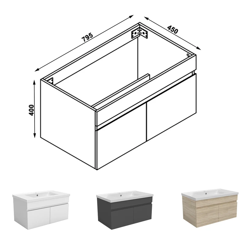 meuble de salle de bain meuble de rangement sous vasque avec lavabo 80cm à suspendre