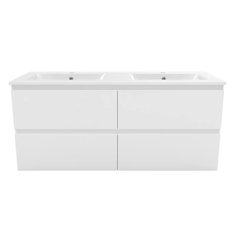 Meuble de salle de bain, Meuble de rangement avec lavabo, Meuble sous vasque suspendu, Blanc/Anthracite/Bois clair 120cm