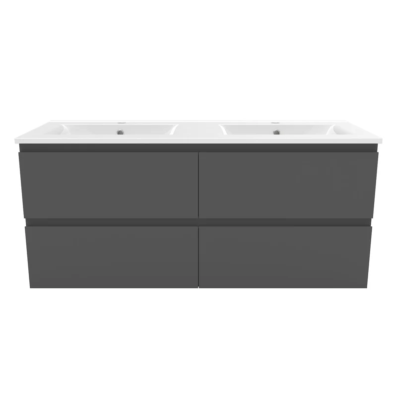 Meuble de salle de bain, Meuble de rangement avec lavabo, Meuble sous vasque suspendu, Blanc/Anthracite/Bois clair 120cm