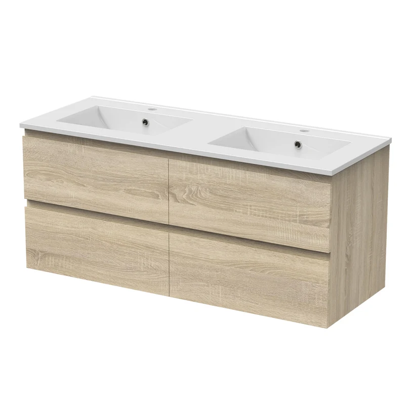 Meuble de salle de bain, Meuble de rangement avec lavabo, Meuble sous vasque suspendu, Blanc/Anthracite/Bois clair 120cm