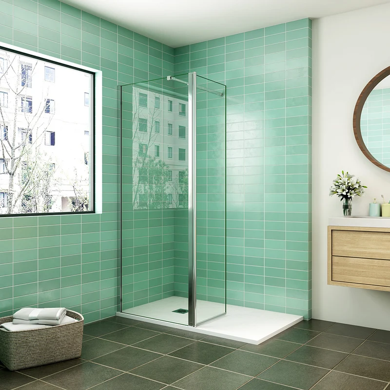 AICA paroi de douche 50-160cm avec un retour pivotant 50cm livré avec une barre de stabilisation extensible