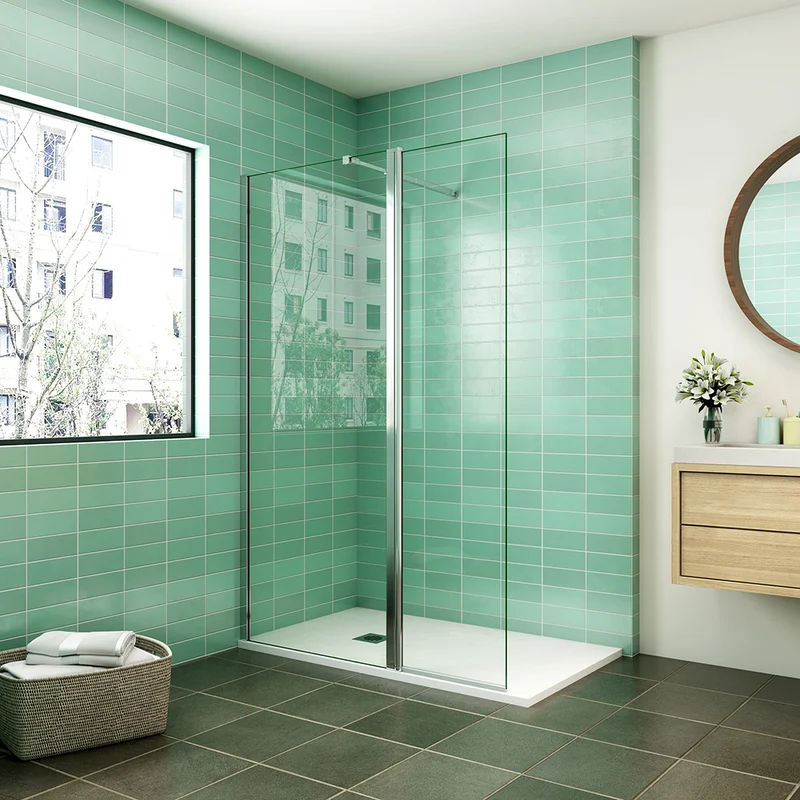 AICA paroi de douche 50-160cm avec un retour pivotant 50cm livré avec une barre de stabilisation extensible