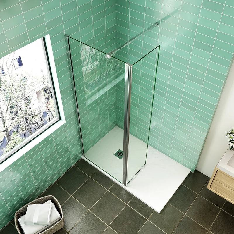 AICA paroi de douche 50-160cm avec un retour pivotant 50cm livré avec une barre de stabilisation extensible