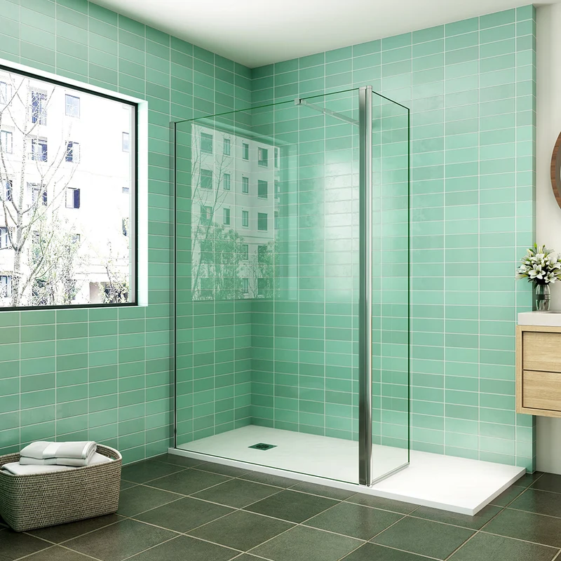 AICA paroi de douche 50-160cm avec un retour pivotant 50cm livré avec une barre de stabilisation extensible