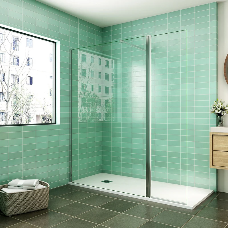 AICA paroi de douche 50-160cm avec un retour pivotant 50cm livré avec une barre de stabilisation extensible