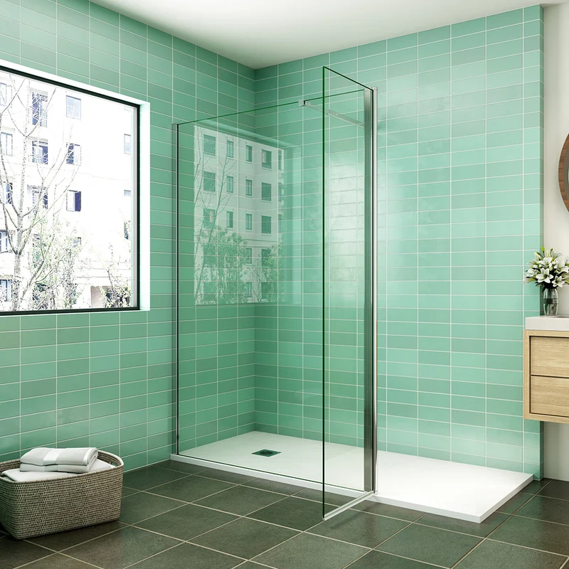 AICA paroi de douche 50-160cm avec un retour pivotant 50cm livré avec une barre de stabilisation extensible