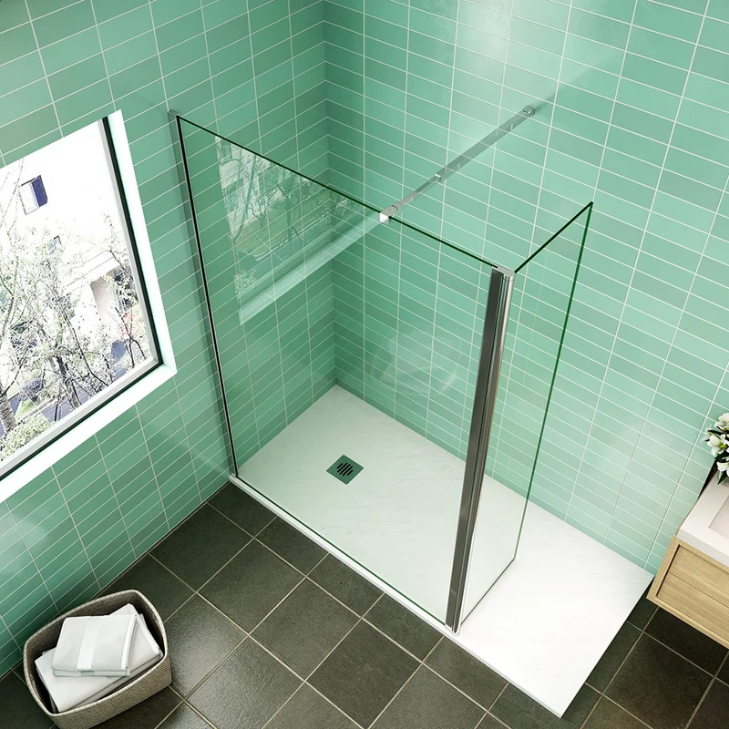 AICA paroi de douche 50-160cm avec un retour pivotant 50cm livré avec une barre de stabilisation extensible