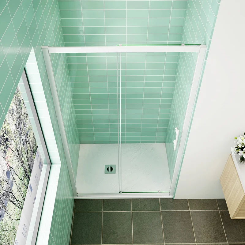 AICA porte de douche coulissante 100/120/140x190cm profilé blanc installation en niche