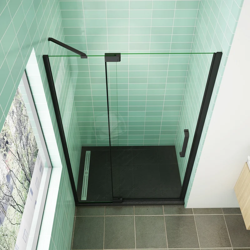 AICA porte de douche pivotante profilé noir 8mm verre anticalcaire installation en niche