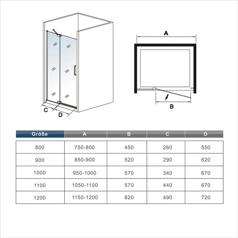 AICA porte de douche pivotante profilé noir 8mm verre anticalcaire installation en niche