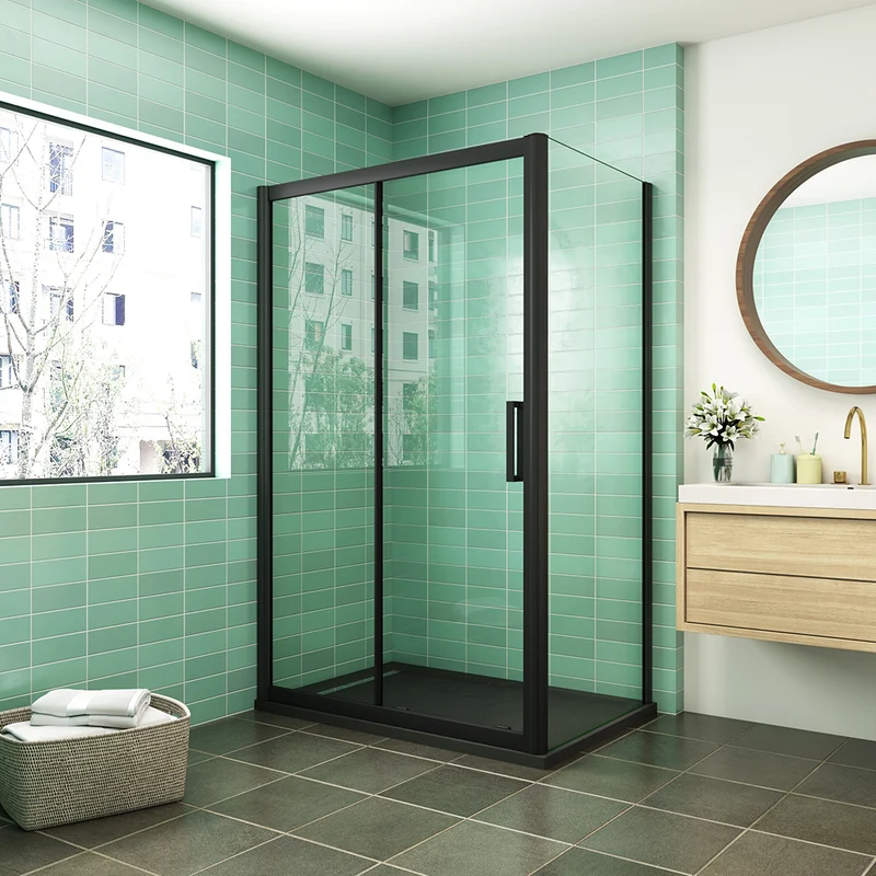AICA cabine de douche porte de douche avec l'amortisseur cabine de douche en 8mm verre anticalcaire profilé noir mat