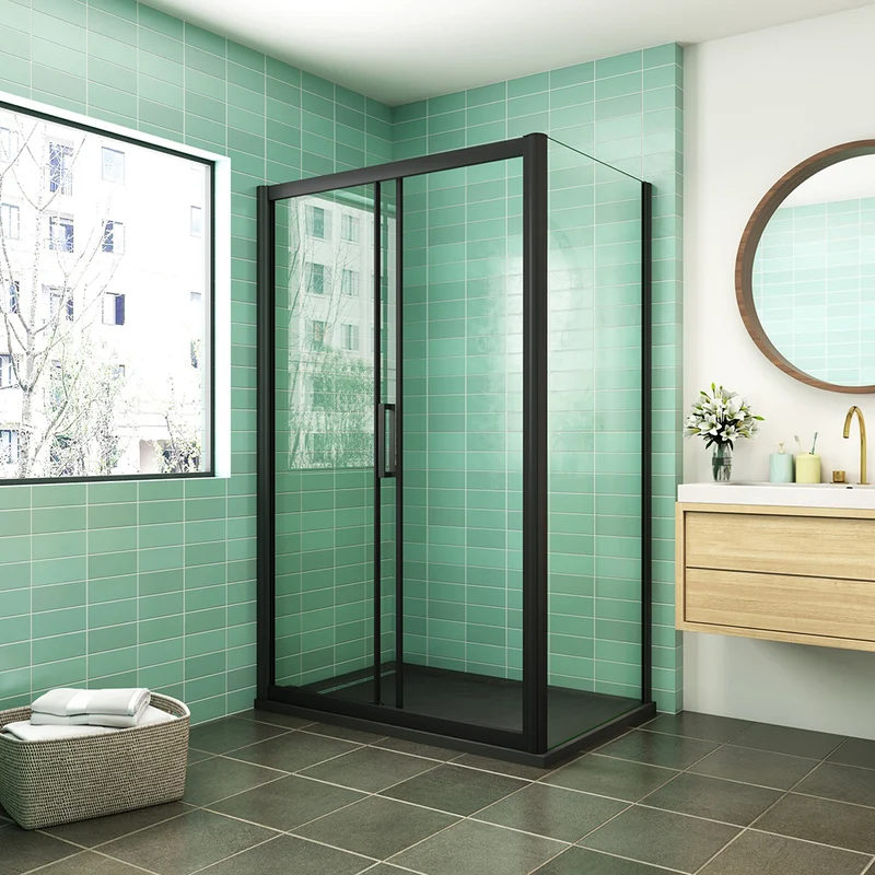 AICA cabine de douche porte de douche avec l'amortisseur cabine de douche en 8mm verre anticalcaire profilé noir mat