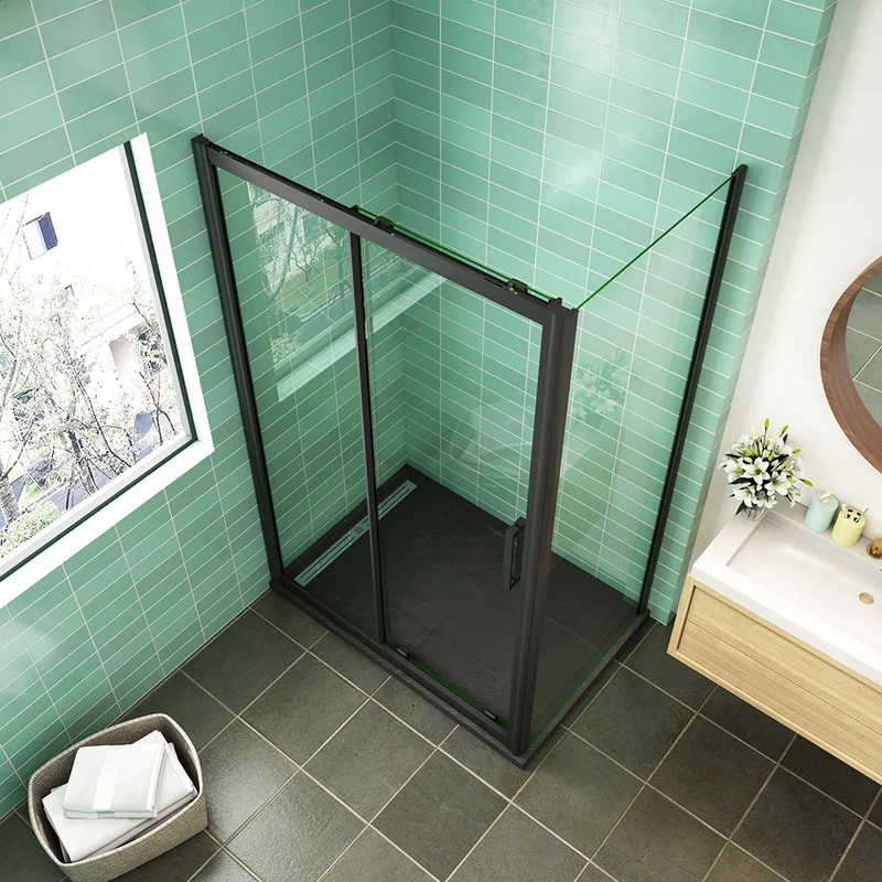 AICA cabine de douche porte de douche avec l'amortisseur cabine de douche en 8mm verre anticalcaire profilé noir mat