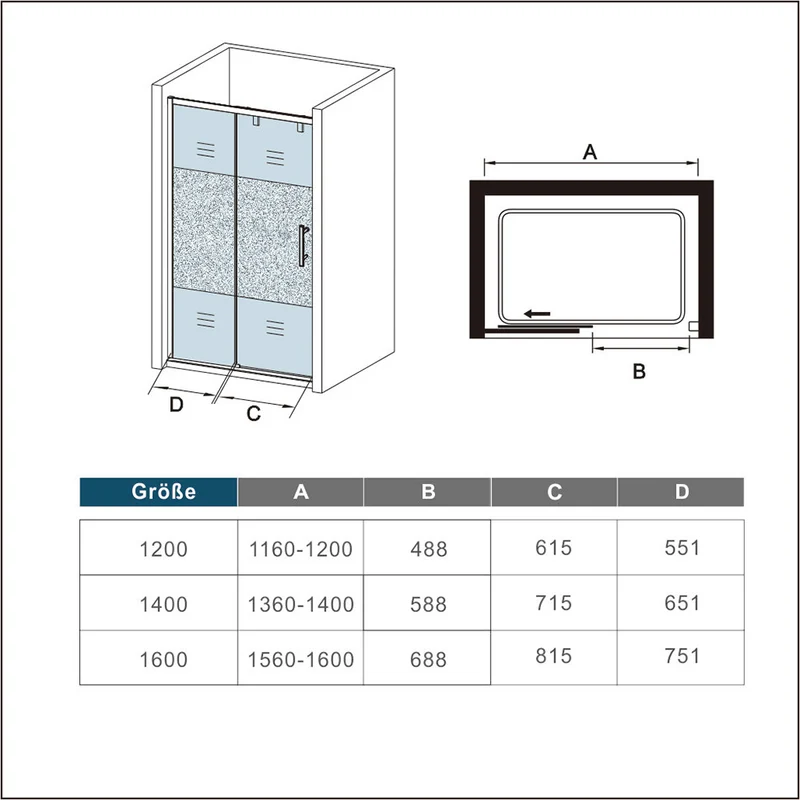 AICA porte de douche coulissante 120 / 140 160 x190cm verre sablé au centre avec l'amortisseur porte coulissante